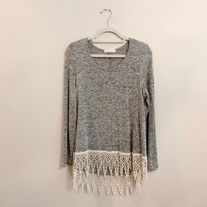 Entro Grey Long Sleeved Shirt with Lace Trim
